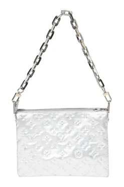 Silver Monogram-embossed puffy lambskin Coussin PM two-way shoulder bag with silver-finish hardware