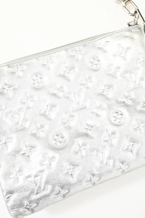 Silver Monogram-embossed puffy lambskin Coussin PM two-way shoulder bag with silver-finish hardware