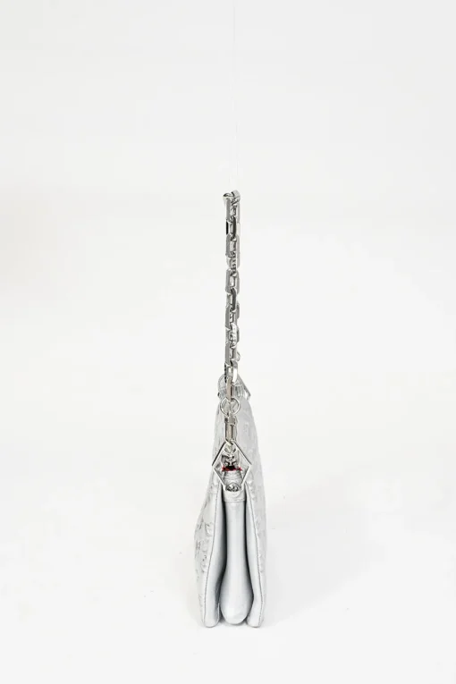 Silver Monogram-embossed puffy lambskin Coussin PM two-way shoulder bag with silver-finish hardware