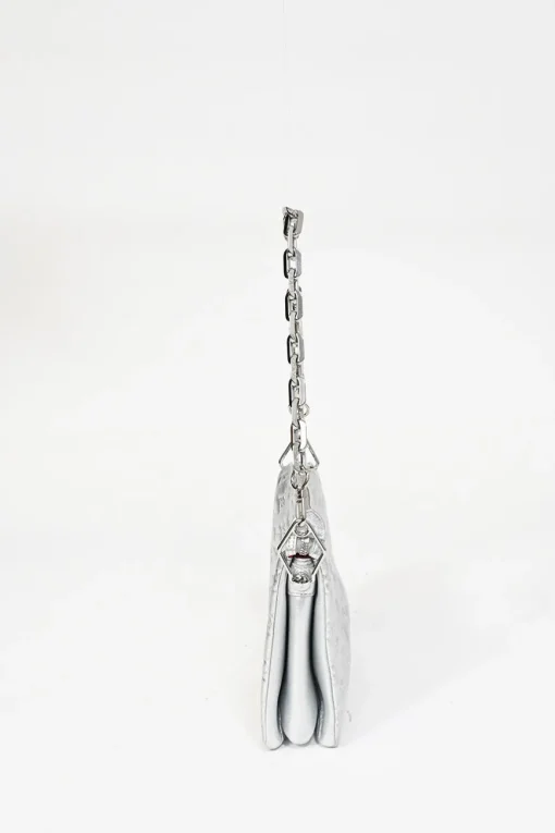 Silver Monogram-embossed puffy lambskin Coussin PM two-way shoulder bag with silver-finish hardware