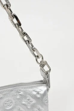 Silver Monogram-embossed puffy lambskin Coussin PM two-way shoulder bag with silver-finish hardware