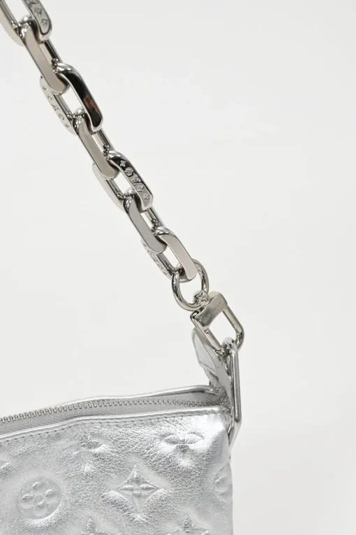 Silver Monogram-embossed puffy lambskin Coussin PM two-way shoulder bag with silver-finish hardware