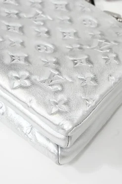 Silver Monogram-embossed puffy lambskin Coussin PM two-way shoulder bag with silver-finish hardware