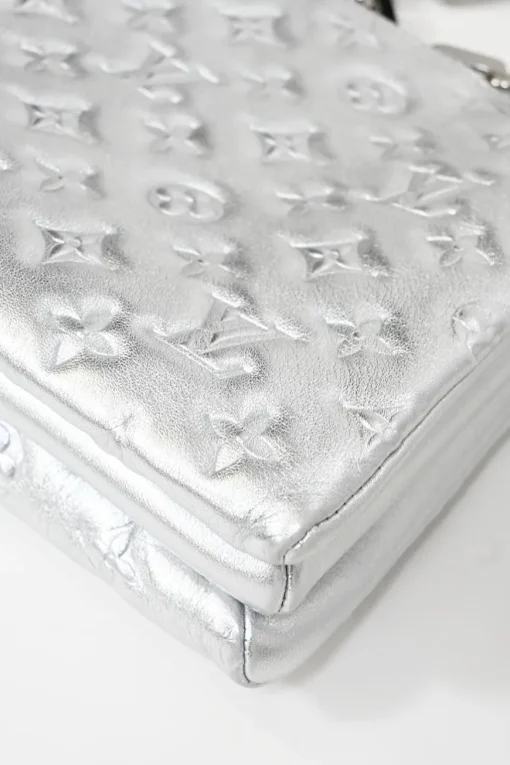 Silver Monogram-embossed puffy lambskin Coussin PM two-way shoulder bag with silver-finish hardware
