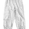 Silver polyamide lamé pull-on high-rise cropped cargo joggers with elasticated waistband