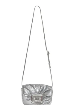 Silver sequined fabric and foiled lambskin leather Viv' Choc Paillettes mini crossbody bag