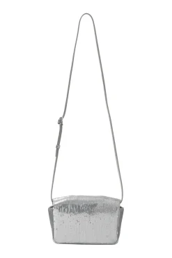 Silver sequined fabric and foiled lambskin leather Viv' Choc Paillettes mini crossbody bag