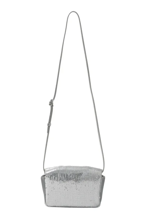 Silver sequined fabric and foiled lambskin leather Viv' Choc Paillettes mini crossbody bag