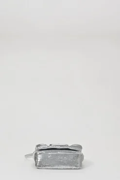 Silver sequined fabric and foiled lambskin leather Viv' Choc Paillettes mini crossbody bag
