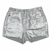 Silver sequined viscose-blend high-rise Obi shorts