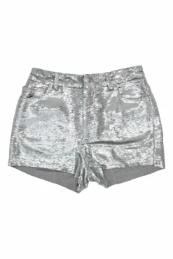 Silver sequined viscose-blend high-rise Obi shorts