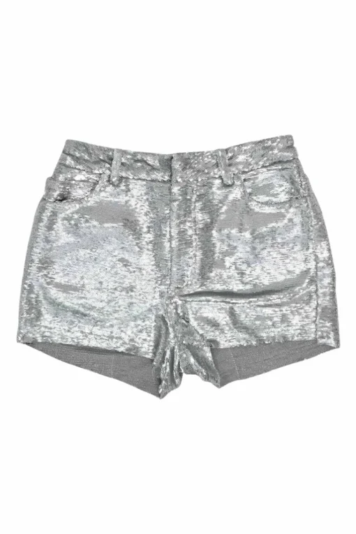 Silver sequined viscose-blend high-rise Obi shorts
