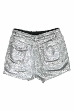 Silver sequined viscose-blend high-rise Obi shorts