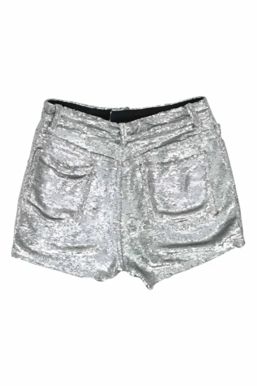 Silver sequined viscose-blend high-rise Obi shorts