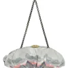 Silver sequin-embellished fabric crossbody clutch with kiss lock fastening