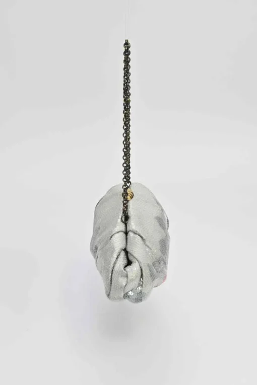 Silver sequin-embellished fabric crossbody clutch with kiss lock fastening