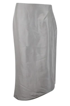 Silver silk knee-length skirt
