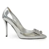 Silver strass crystal-embellished leather Bouquet flower buckle pointed-toe pumps