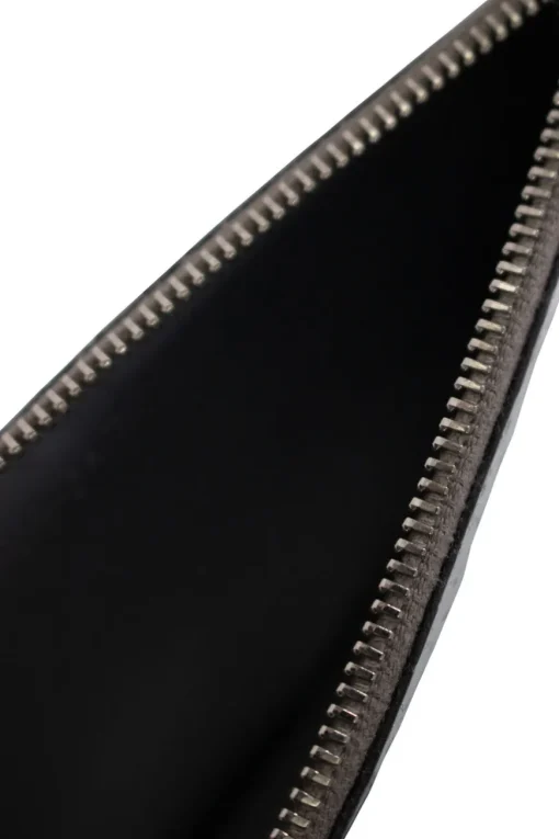 Silver textured leather zipper wallet with card holders at the front