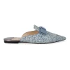 Silver with turquoise painted coarse glitter 'Galaxy' point-toe mules decorated with bow