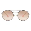 Silver-finish metal and blush tinted polycarbonate double-bridge round-eye sunglasses
