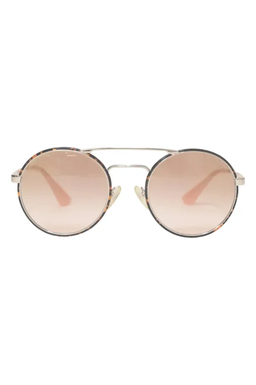 Silver-finish metal and blush tinted polycarbonate double-bridge round-eye sunglasses