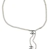 Silver-finish metal and black enamel Coco Mark chain belt with hook closure