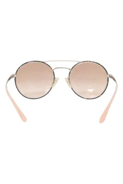 Silver-finish metal and blush tinted polycarbonate double-bridge round-eye sunglasses