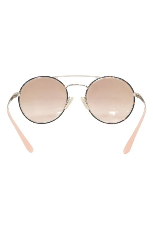 Silver-finish metal and blush tinted polycarbonate double-bridge round-eye sunglasses