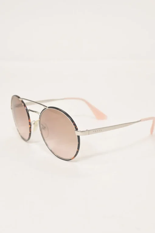 Silver-finish metal and blush tinted polycarbonate double-bridge round-eye sunglasses