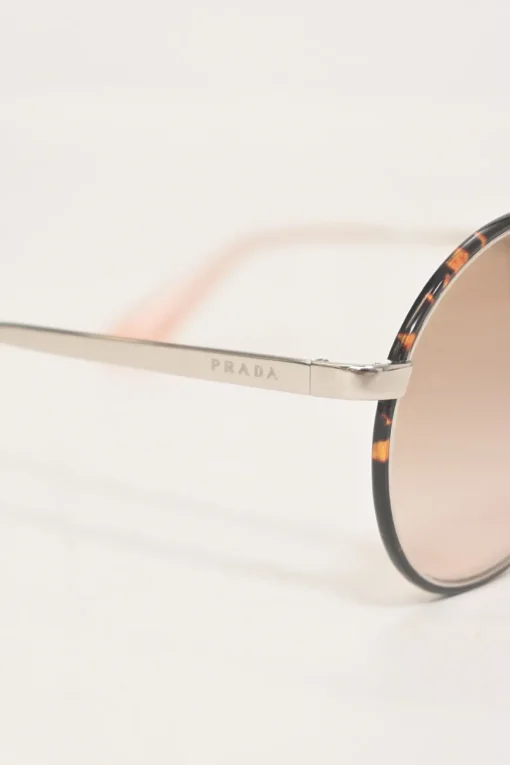 Silver-finish metal and blush tinted polycarbonate double-bridge round-eye sunglasses