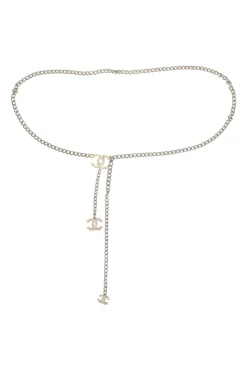 Silver-finish metal and enamel Coco Mark chain belt with hook closure