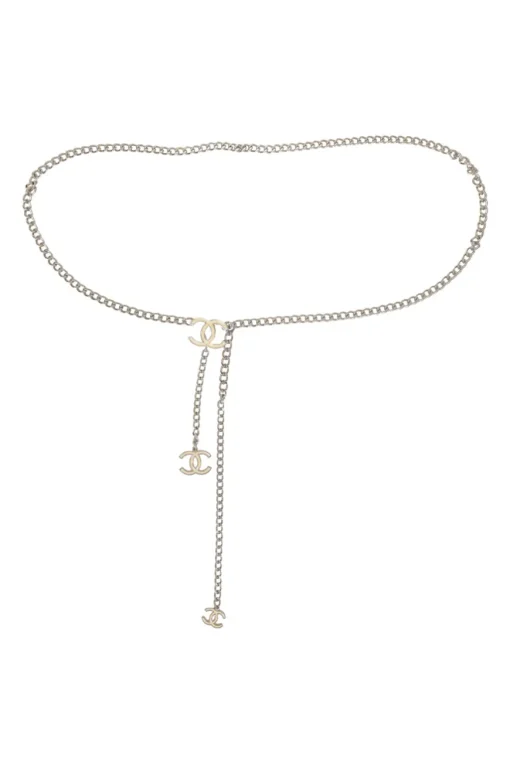 Silver-finish metal and enamel Coco Mark chain belt with hook closure