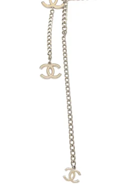 Silver-finish metal and enamel Coco Mark chain belt with hook closure