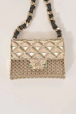 Silver-finish metal and leather flap bag charm belt with lobster clasp closure