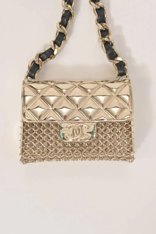 Silver-finish metal and leather flap bag charm belt with lobster clasp closure