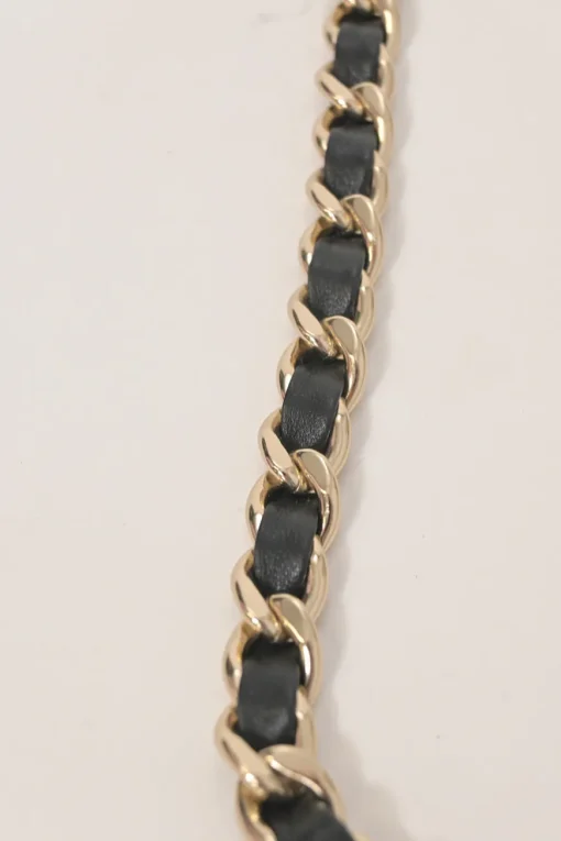 Silver-finish metal and leather flap bag charm belt with lobster clasp closure