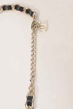 Silver-finish metal and leather flap bag charm belt with lobster clasp closure