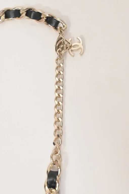 Silver-finish metal and leather flap bag charm belt with lobster clasp closure