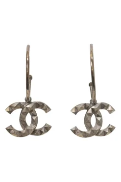 Silver-finish metal Coco Mark drop earrings