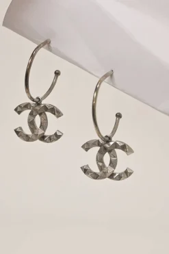 Silver-finish metal Coco Mark drop earrings
