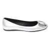 Silver-foiled metallic lambskin leather round-toed ballerina flats with metal buckle