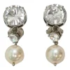 Silver-tone copper, crystal and faux pearl clip-on drop earrings