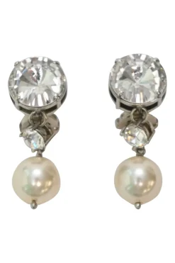 Silver-tone copper, crystal and faux pearl clip-on drop earrings