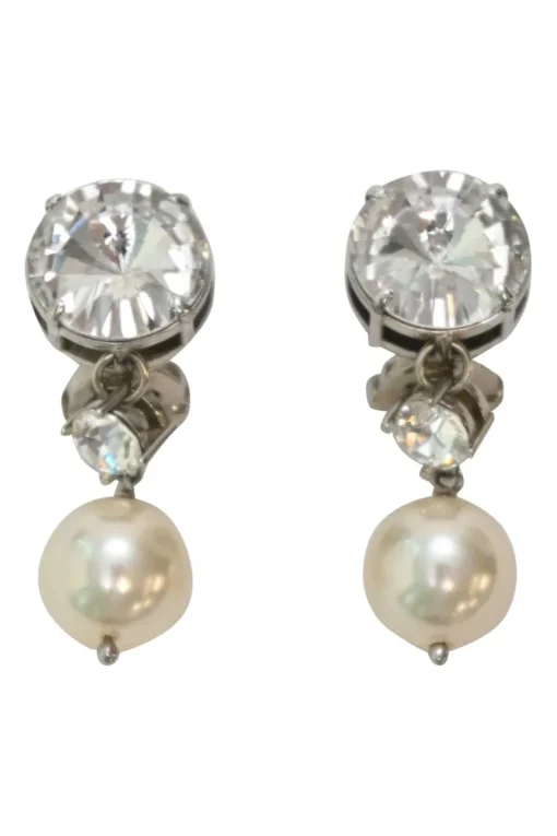 Silver-tone copper, crystal and faux pearl clip-on drop earrings