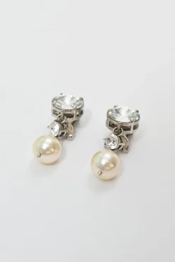 Silver-tone copper, crystal and faux pearl clip-on drop earrings