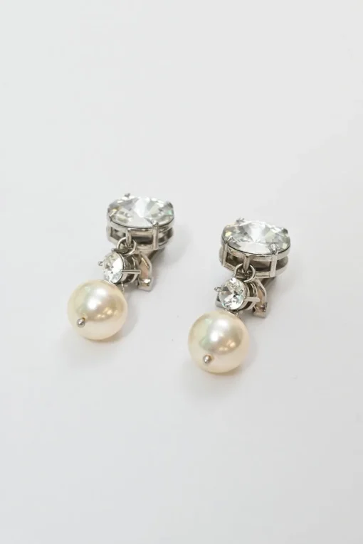 Silver-tone copper, crystal and faux pearl clip-on drop earrings