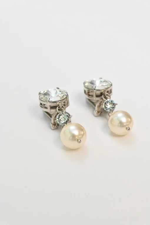 Silver-tone copper, crystal and faux pearl clip-on drop earrings