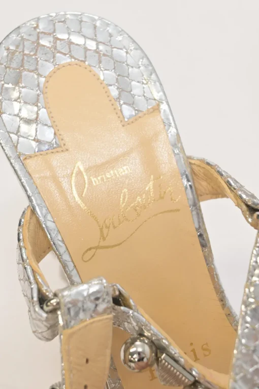 Silver-tone embellished raffia Pyraclou platform espadrille wedges with buckle strap fastening