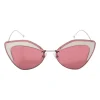 Silver-tone metal and pink tinted polycarbonate rimless cat-eye sunglasses with glitter accents
